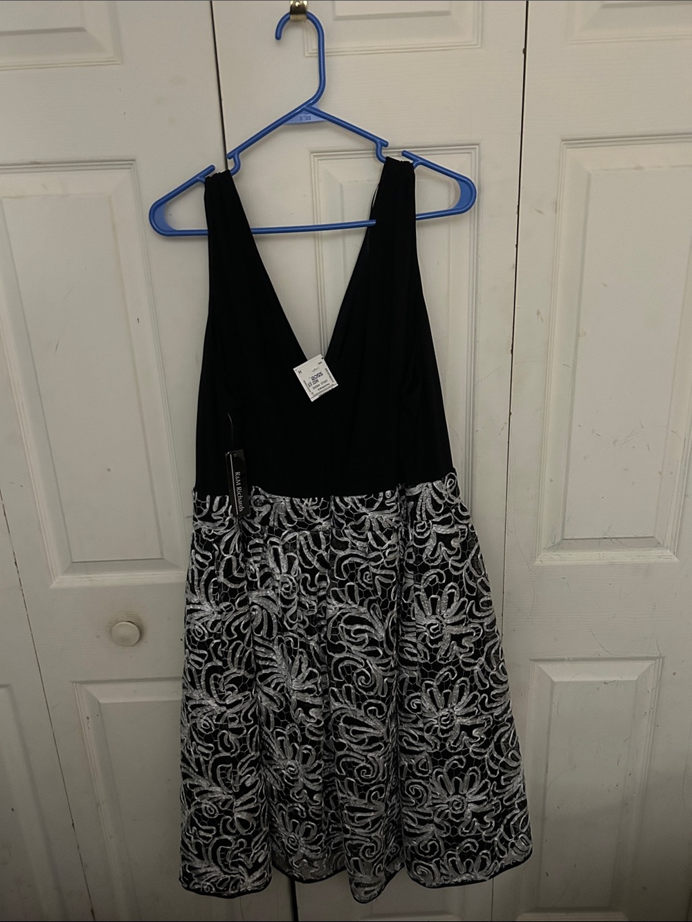 R&M Richards Black & Silver Embroidered Midi Dress